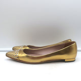 Gucci Studded Cap Toe Ballet Flats Gold Metallic Leather Size 37.5