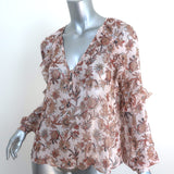 Veronica Beard Blouse Zanita Floral Print Ruffed Chiffon Size 4 Long Sleeve Top