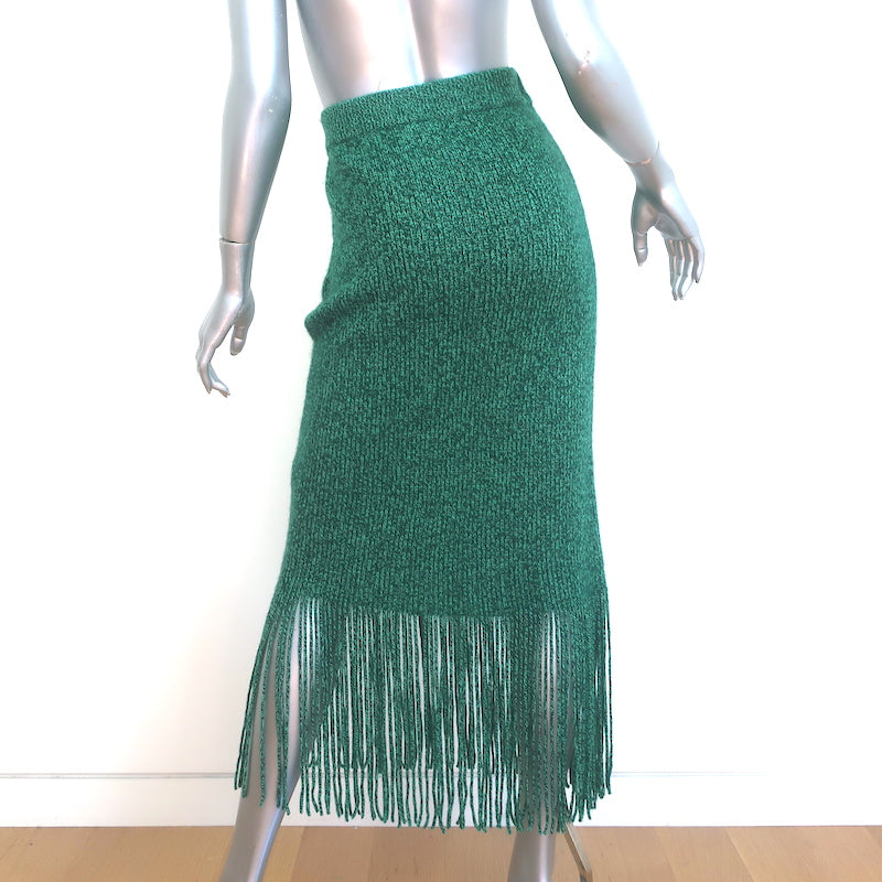 Zimmermann Fringed Knit Midi Skirt Emerald Cashmere-Wool Size 0