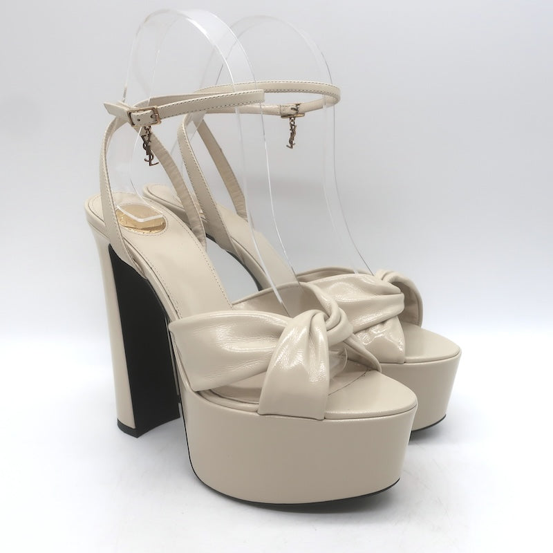 Saint Laurent Franciane Platform Sandals Marble White Patent Leather Size 36