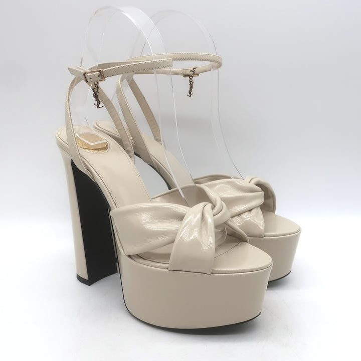 Saint Laurent Franciane Platform Sandals Marble White Patent Leather Size 36