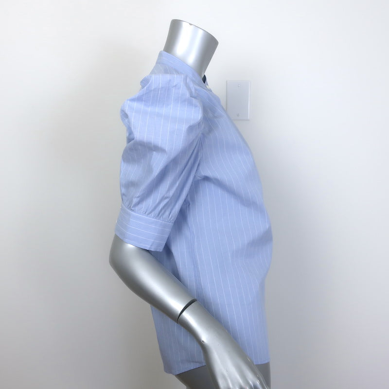 FRAME Ruched Puff Sleeve Shirt Chambray Blue Striped Cotton Size Small