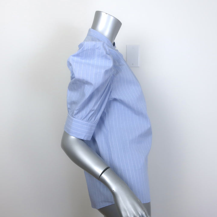 FRAME Ruched Puff Sleeve Shirt Chambray Blue Striped Cotton Size Small