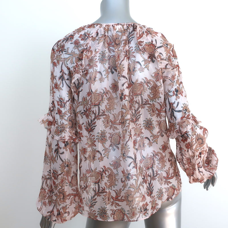 Veronica Beard Blouse Zanita Floral Print Ruffed Chiffon Size 4 Long Sleeve Top