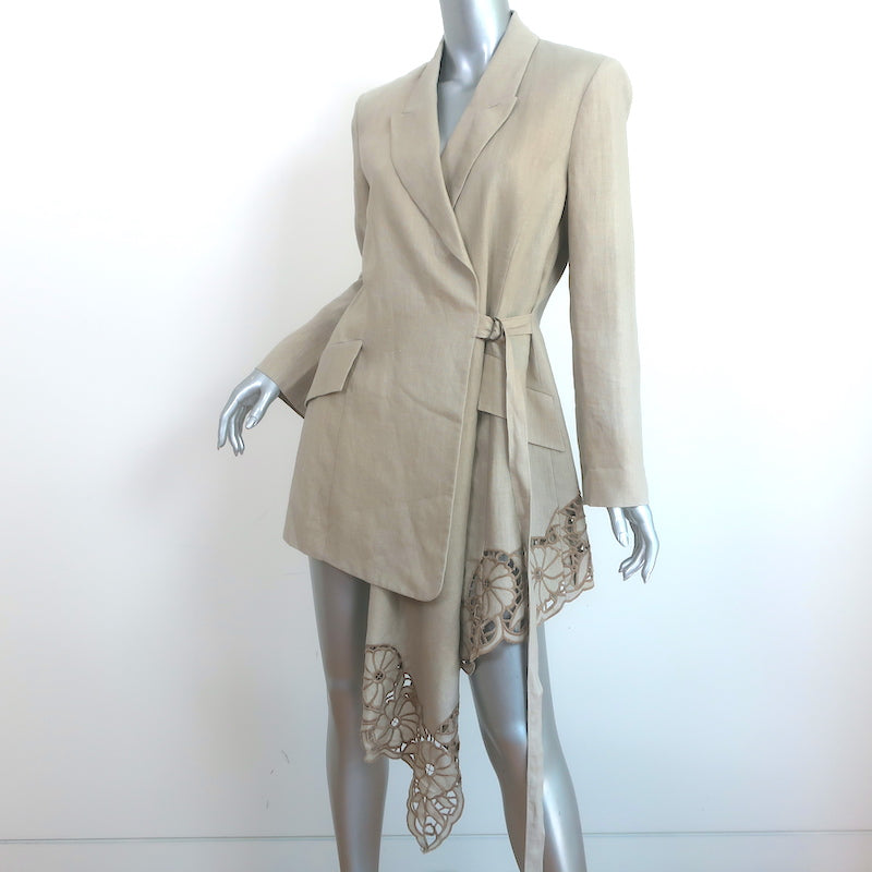 Oscar de la Renta Guipure Lace-Embroidered Linen Asymmetric Blazer Beige Size 8