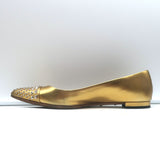 Gucci Studded Cap Toe Ballet Flats Gold Metallic Leather Size 37.5