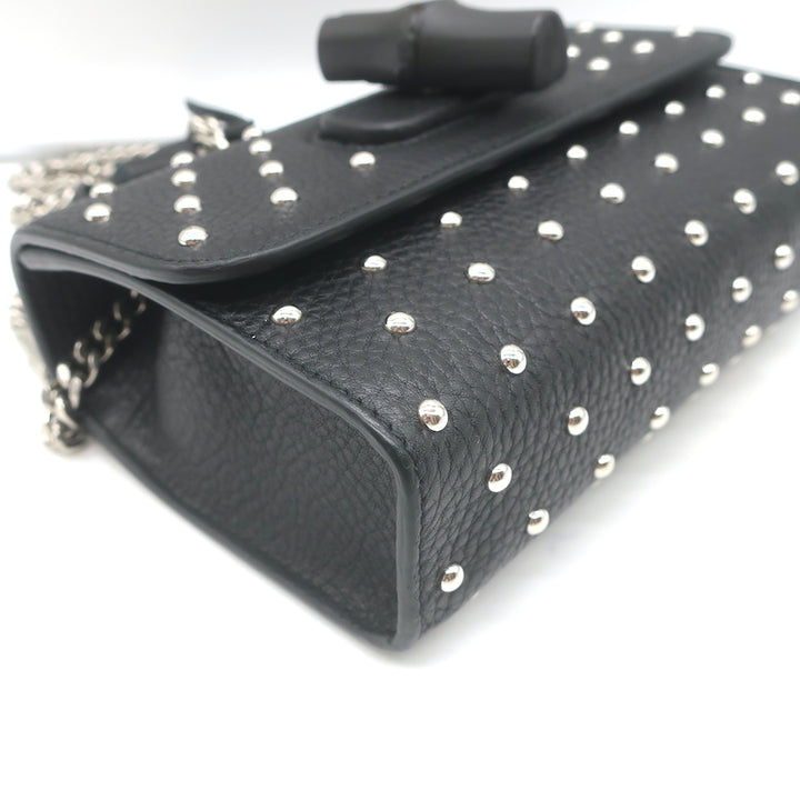 Gucci Miss Bamboo Studded Small Crossbody Black Leather Chain Strap Shoulder Bag