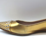 Gucci Studded Cap Toe Ballet Flats Gold Metallic Leather Size 37.5