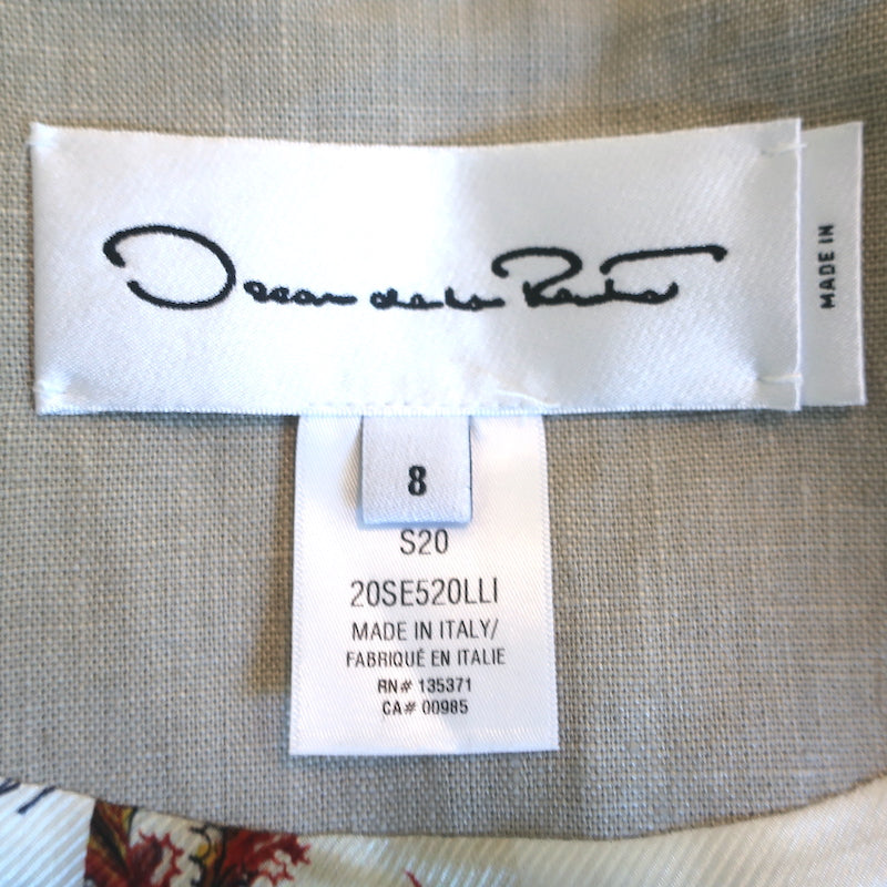 Oscar de la Renta Guipure Lace-Embroidered Linen Asymmetric Blazer Beige Size 8