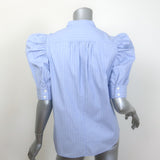 FRAME Ruched Puff Sleeve Shirt Chambray Blue Striped Cotton Size Small