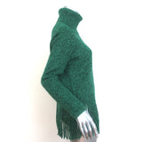 Zimmermann Fringed Turtleneck Sweater Emerald Cashmere-Wool Size 2