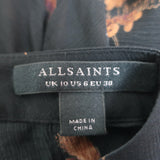 AllSaints Fleur Asymmetric Dress Black Satin-Paneled Georgette Size US 6