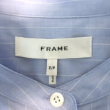 FRAME Ruched Puff Sleeve Shirt Chambray Blue Striped Cotton Size Small