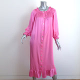 Sleeper Ruffled Off the Shoulder Midi Dress Zephyr Pink Silk Satin Size 1