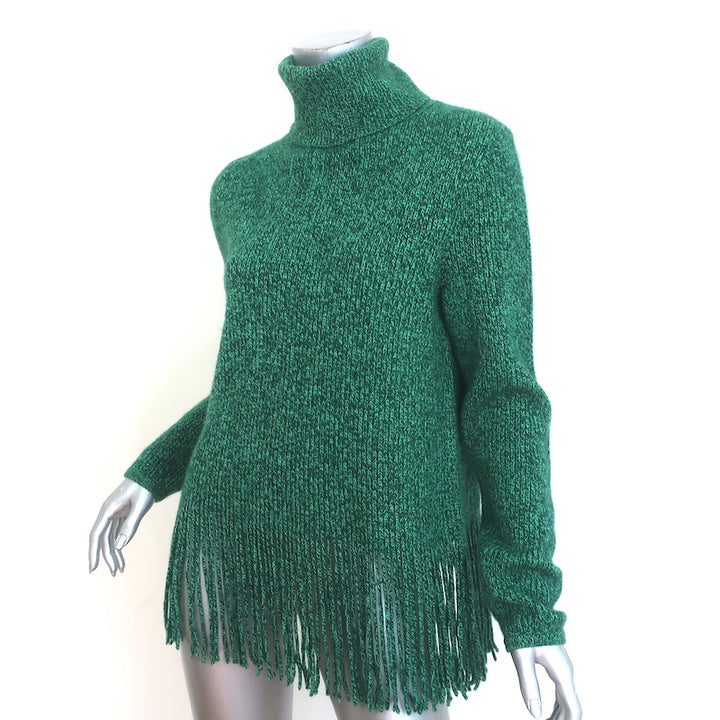 Zimmermann Fringed Turtleneck Sweater Emerald Cashmere-Wool Size 2
