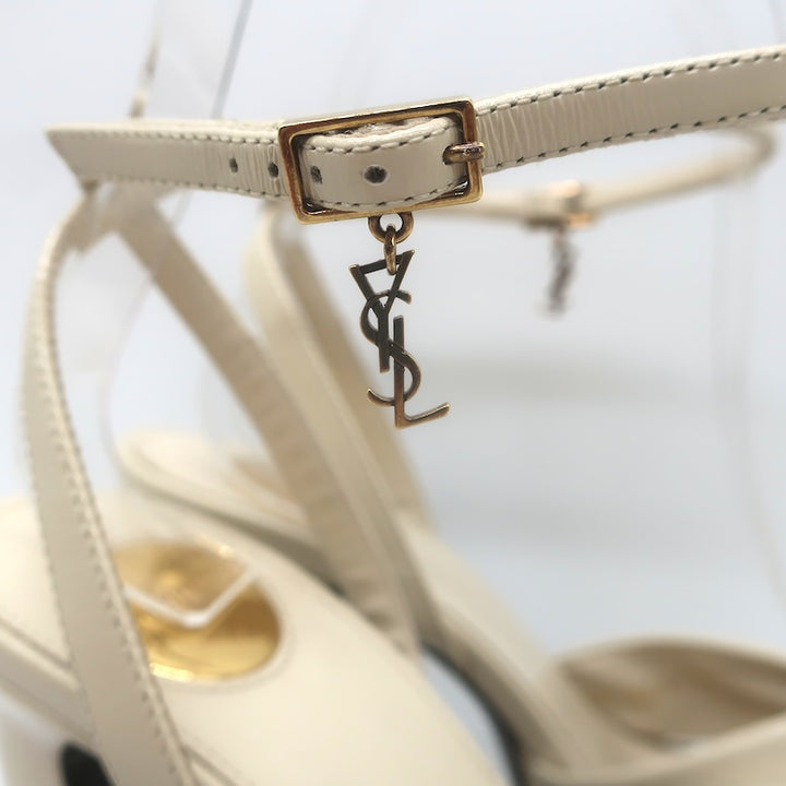 Saint Laurent Franciane Platform Sandals Marble White Patent Leather Size 36