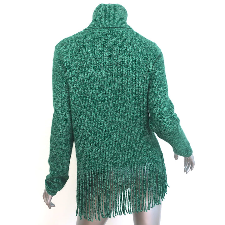 Zimmermann Fringed Turtleneck Sweater Emerald Cashmere-Wool Size 2