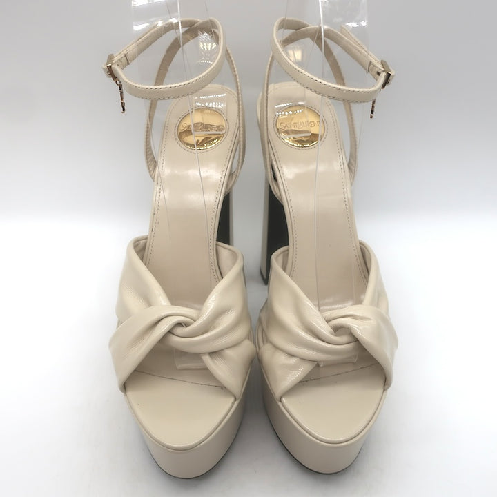 Saint Laurent Franciane Platform Sandals Marble White Patent Leather Size 36