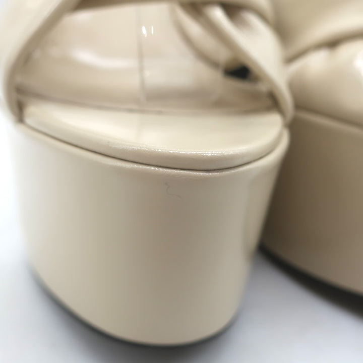 Saint Laurent Franciane Platform Sandals Marble White Patent Leather Size 36