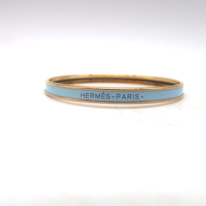 Hermes Uni Bangle Bracelet Bleu Orage Enamel Size 65 US Small