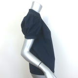 FRAME The Gathered Puff Sleeve Top Navy Cotton Poplin Size Small
