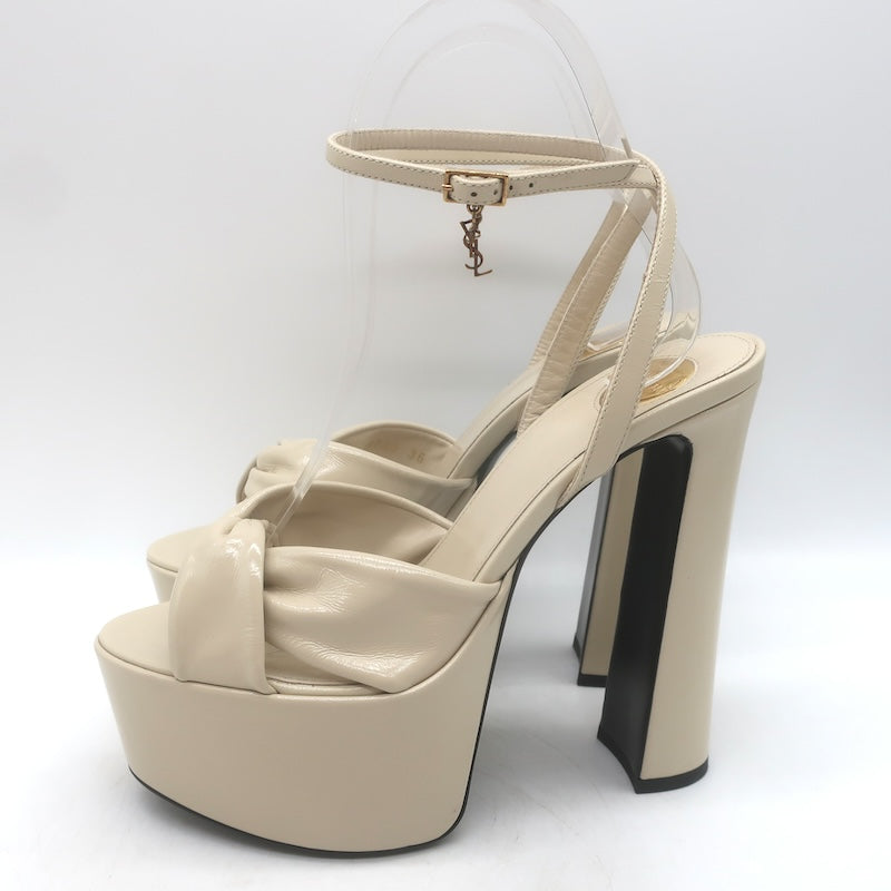 Saint Laurent Franciane Platform Sandals Marble White Patent Leather Size 36