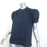 FRAME The Gathered Puff Sleeve Top Navy Cotton Poplin Size Small