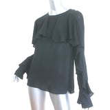 Veronica Beard Mia Ruffle Blouse Black Silk Size 4 Long Sleeve Top