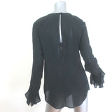 Veronica Beard Mia Ruffle Blouse Black Silk Size 4 Long Sleeve Top