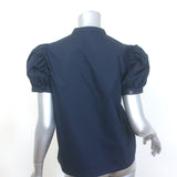 FRAME The Gathered Puff Sleeve Top Navy Cotton Poplin Size Small