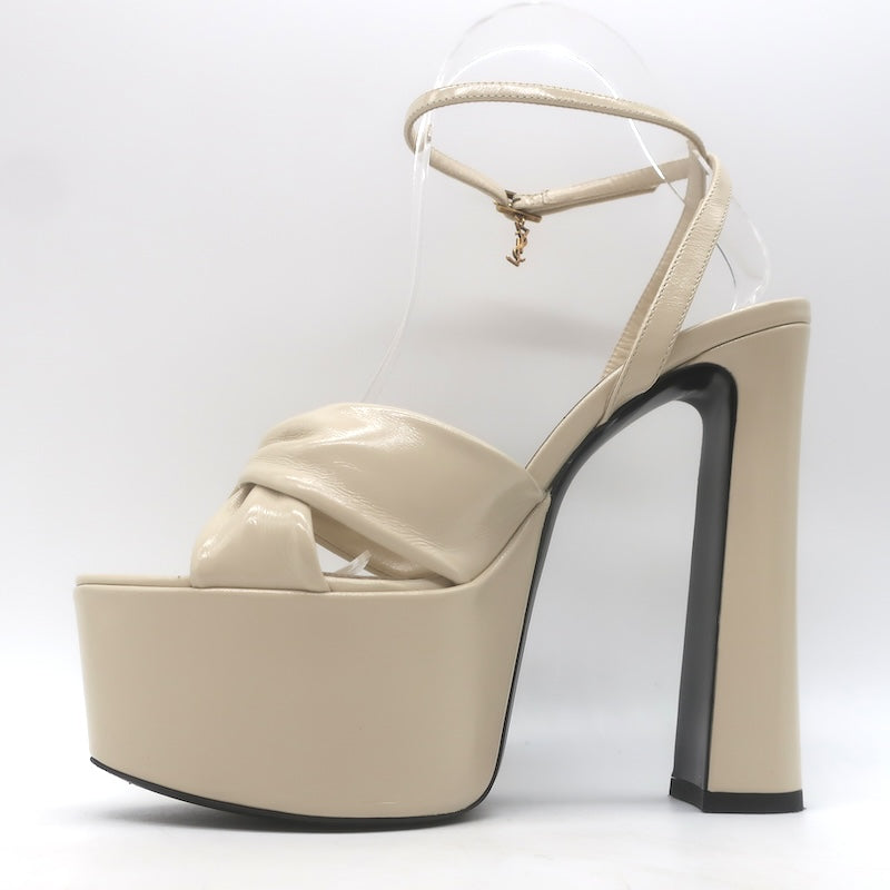 Saint Laurent Franciane Platform Sandals Marble White Patent Leather Size 36
