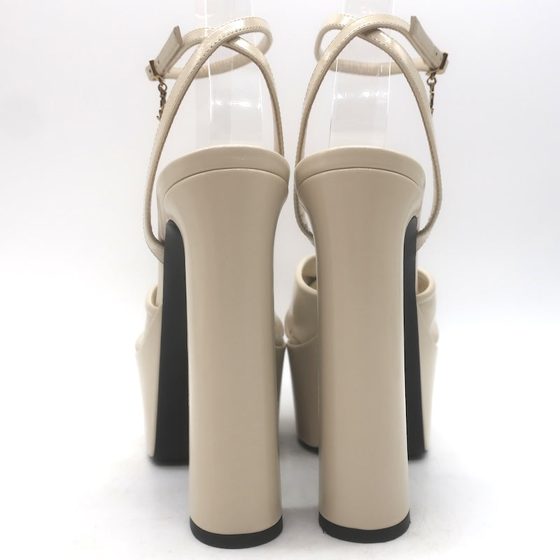 Saint Laurent Franciane Platform Sandals Marble White Patent Leather Size 36