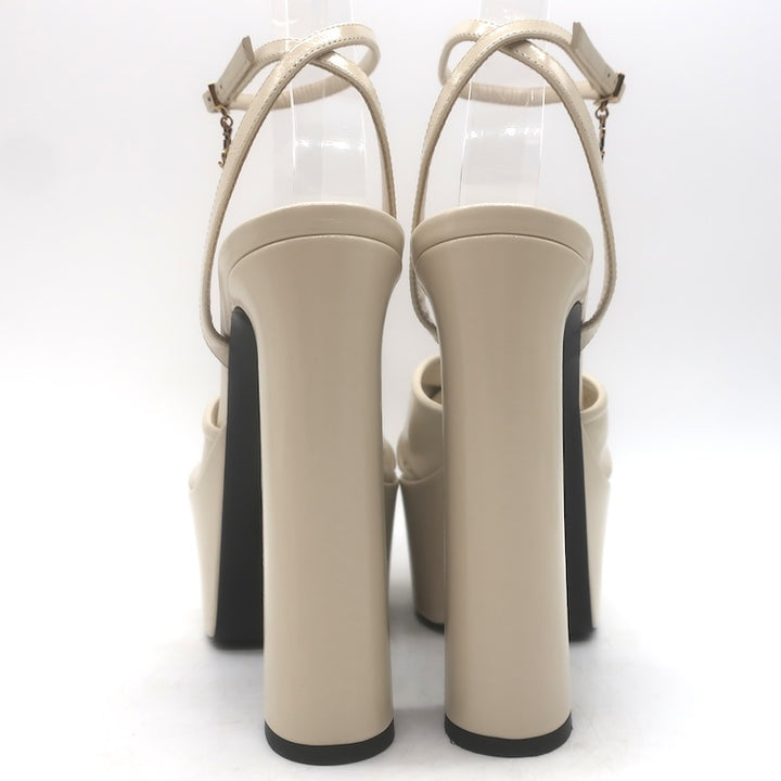 Saint Laurent Franciane Platform Sandals Marble White Patent Leather Size 36