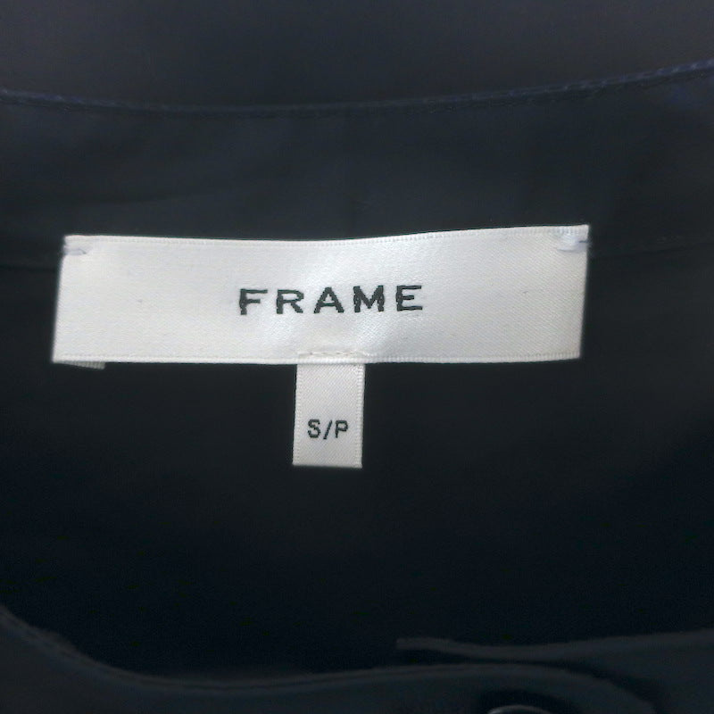 FRAME The Gathered Puff Sleeve Top Navy Cotton Poplin Size Small