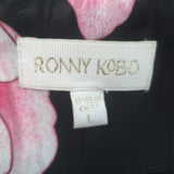 Ronny Kobo Windom Puff Sleeve Mini Dress Black Floral Print Satin Size Large