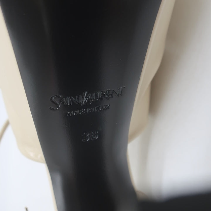 Saint Laurent Franciane Platform Sandals Marble White Patent Leather Size 36