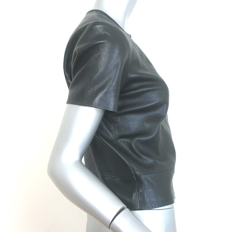 T by Alexander Wang Leather Shirt Black Size Small Short Sleeve Top