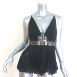 Just Cavalli Crystal-Embellished Pleated Tank Top Black Silk Size 46