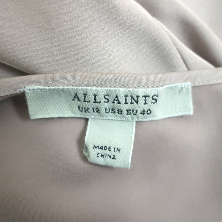 AllSaints Hadley Midi Slip Dress Dusty Pink Stretch Satin Size US 8