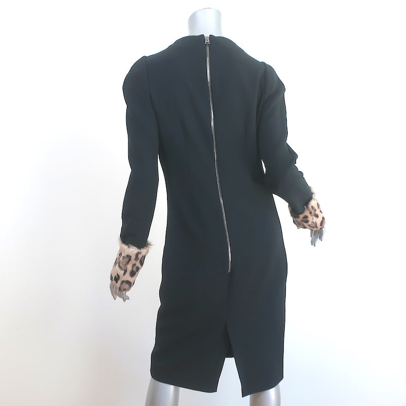 Tom Ford Leopard Calf Hair Cuff Dress Black Crepe Size 44