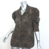 FRAME Gillian Leopard Print Puff Sleeve Blouse Brown Silk Size Medium