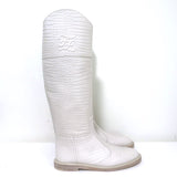 Fendi Karligraphy Crocodile-Embossed Riding Boots Cream Leather Size 38.5 NEW