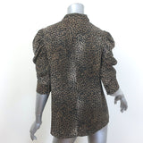 FRAME Gillian Leopard Print Puff Sleeve Blouse Brown Silk Size Medium
