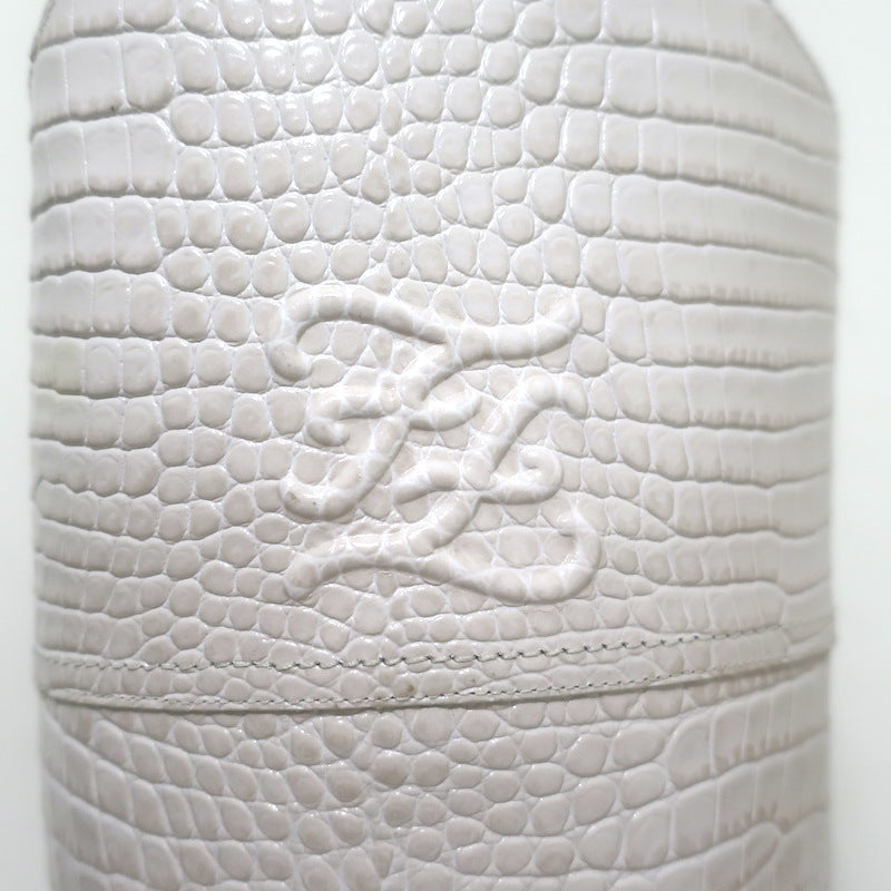 Fendi Karligraphy Crocodile-Embossed Riding Boots Cream Leather Size 38.5 NEW