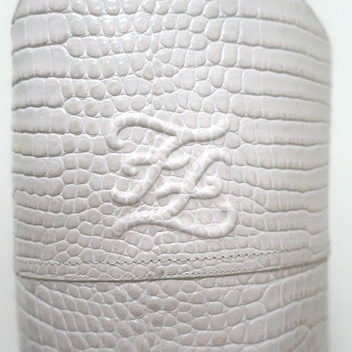 Fendi Karligraphy Crocodile-Embossed Riding Boots Cream Leather Size 38.5 NEW