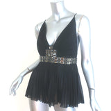 Just Cavalli Crystal-Embellished Pleated Tank Top Black Silk Size 46