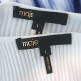 Maje Mitournelle Tie Dye Ribbed Knit Cardigan & Tank Twin Set White/Navy Size 1