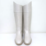Fendi Karligraphy Crocodile-Embossed Riding Boots Cream Leather Size 38.5 NEW