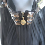 Just Cavalli Crystal-Embellished Pleated Tank Top Black Silk Size 46