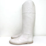 Fendi Karligraphy Crocodile-Embossed Riding Boots Cream Leather Size 38.5 NEW